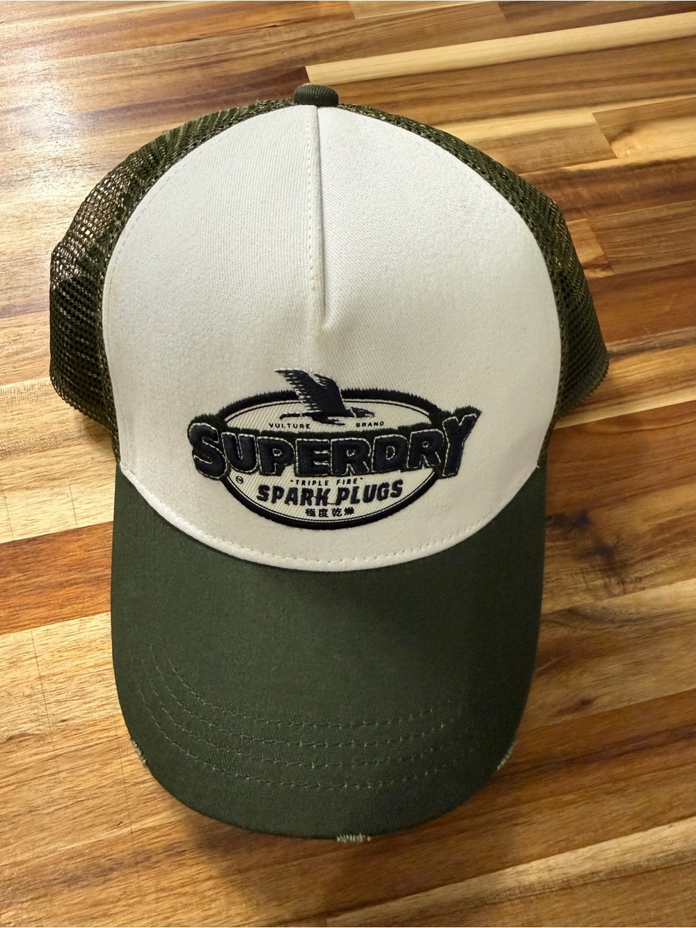 Superdry Men's Olive & White Trucker Cap - Spark Plugs Logo